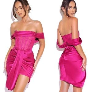 Elegant Fuchsia Off-Shoulder Mini Dress
